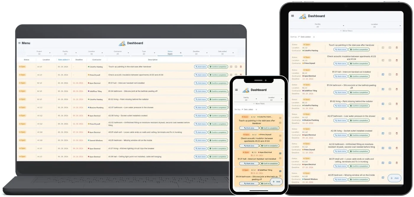 Issues list view (dashboard)