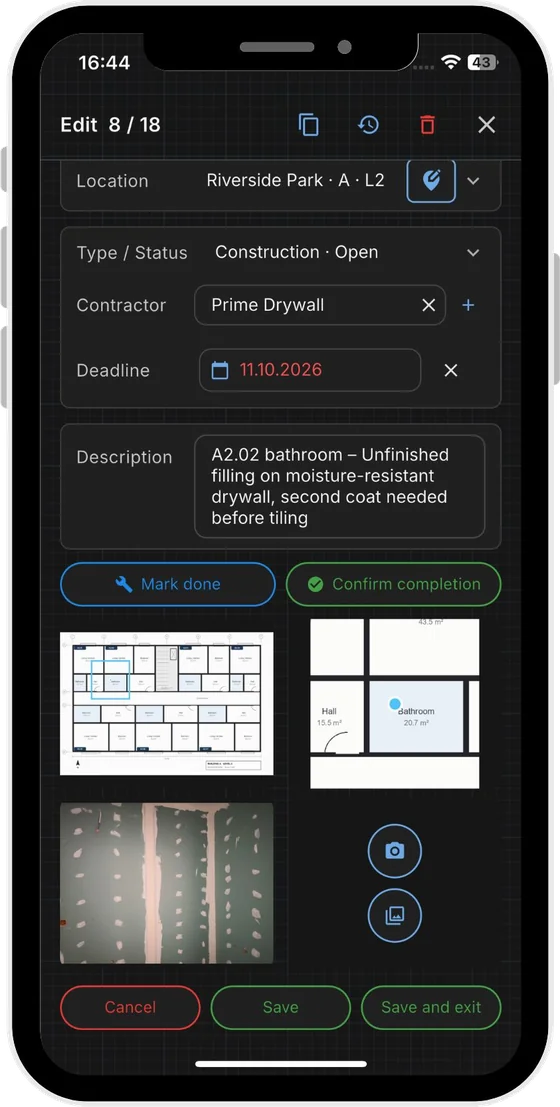 Editing an issue in the mobile app